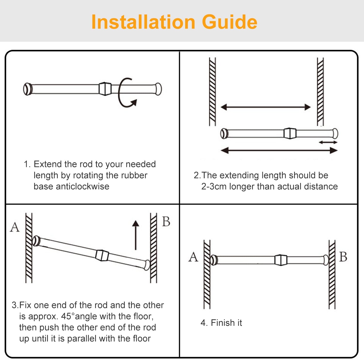 Adjustable Tension Curtain Rod Heavy Steel for Bath Kitchen Balcony HD