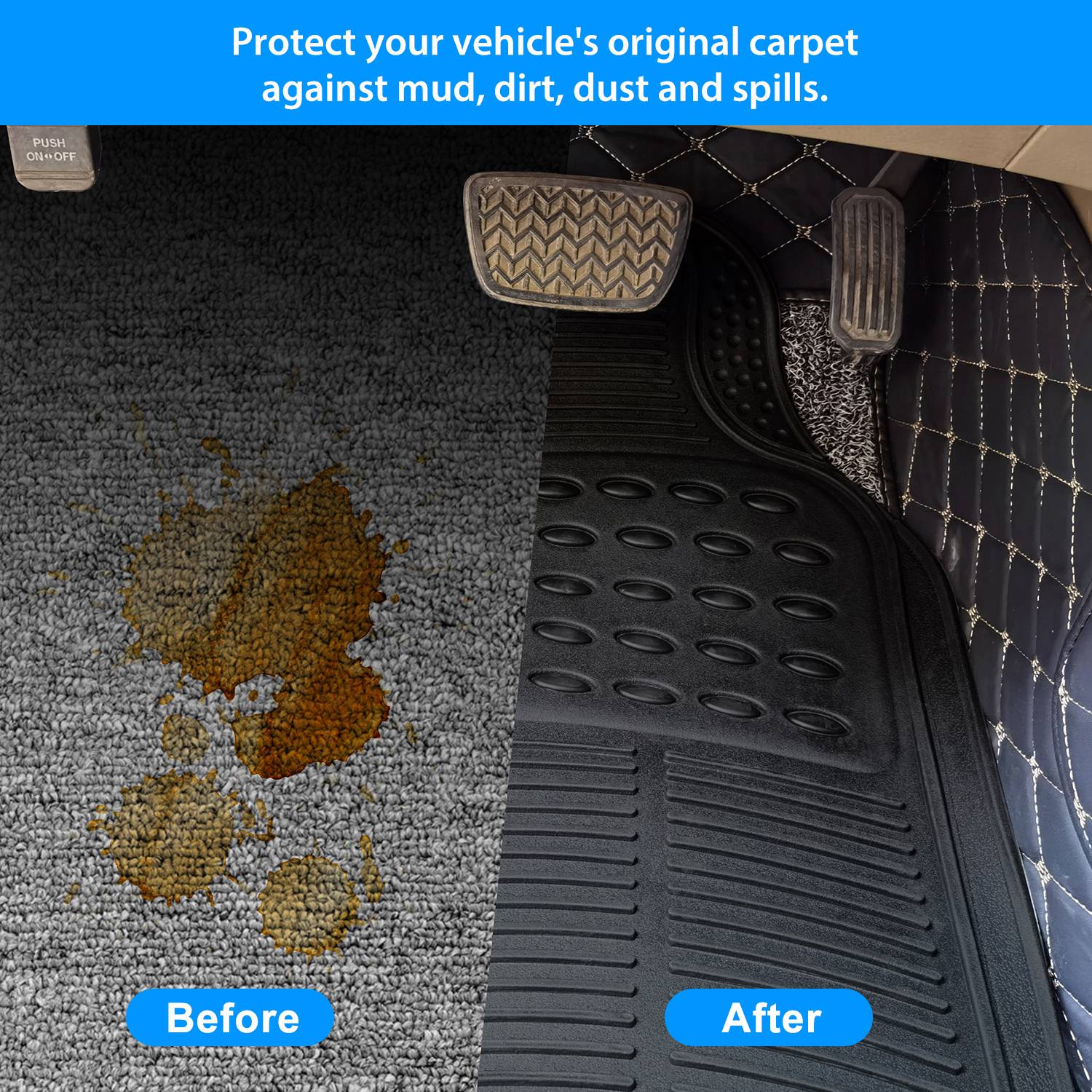 3PCS Heavy Duty Car Floor Mats PVC Trim-to-Fit Anti-Slip Set
