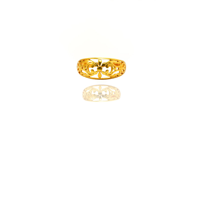 Luxury 24K Gold Flower Ring Adjustable Elegant Statement Band