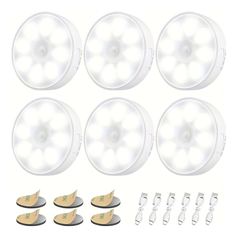 6PCS Motion Sensor Cabinet Lights Rechargeable 3 Color LED