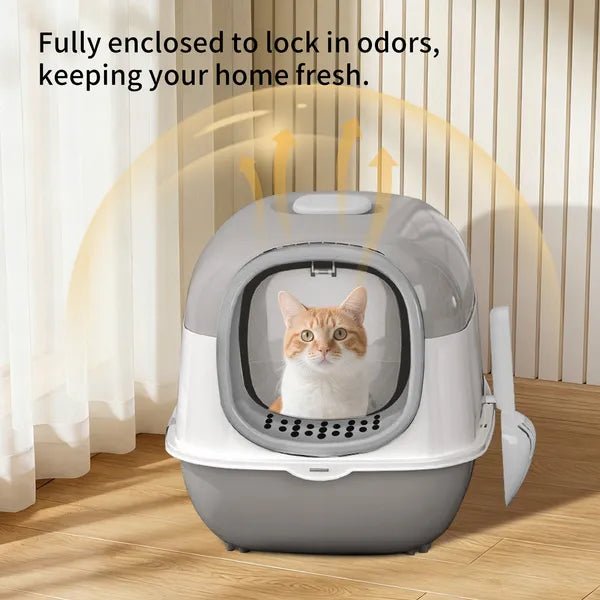 Fully Enclosed Cat Litter Box with Dual Entry – Odor Control Covered Cat Toilet