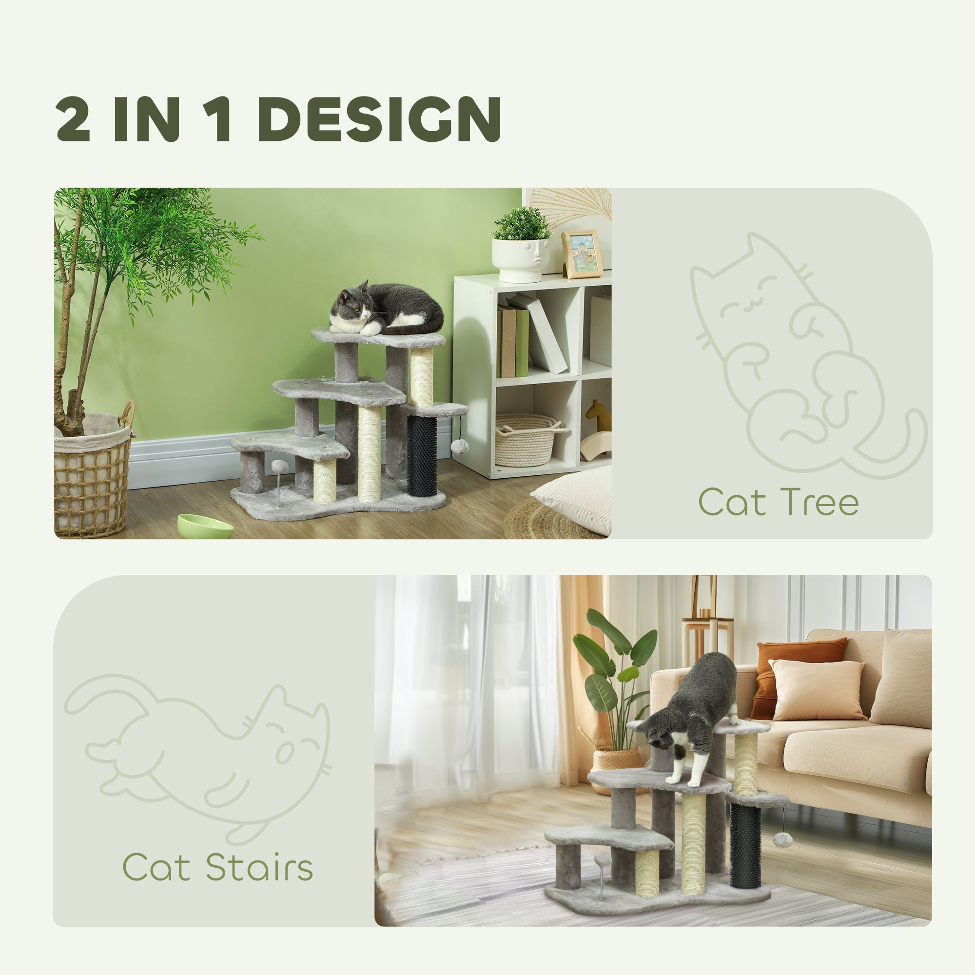 Premium 2 in 1 Cat Tree Tower with Stairs and Scratching Posts
