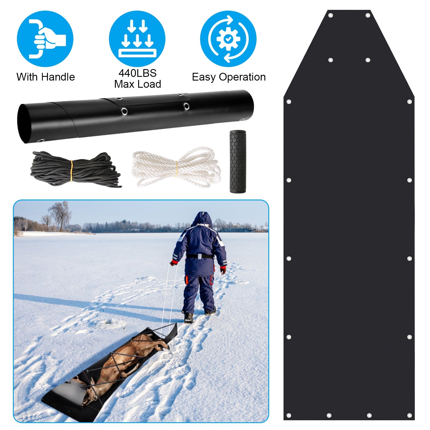 Deer Drag Sled Hauler with Handle for Hunting & Firewood