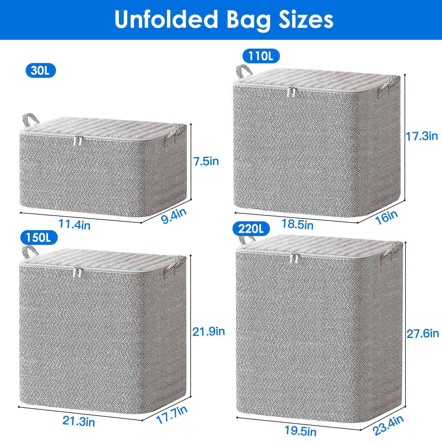 4 Pack Foldable Storage Bags Closet Organizer Large Capacity Set