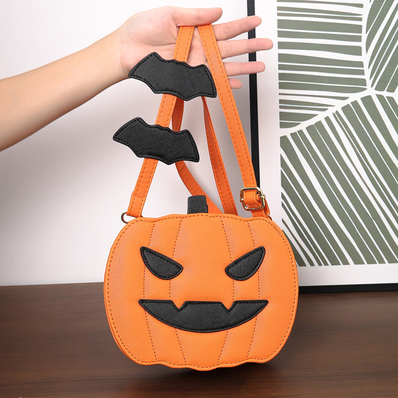 Halloween Pumpkin Cartoon Crossbody Bag with Bat Fun Shoulder Bag for Women
