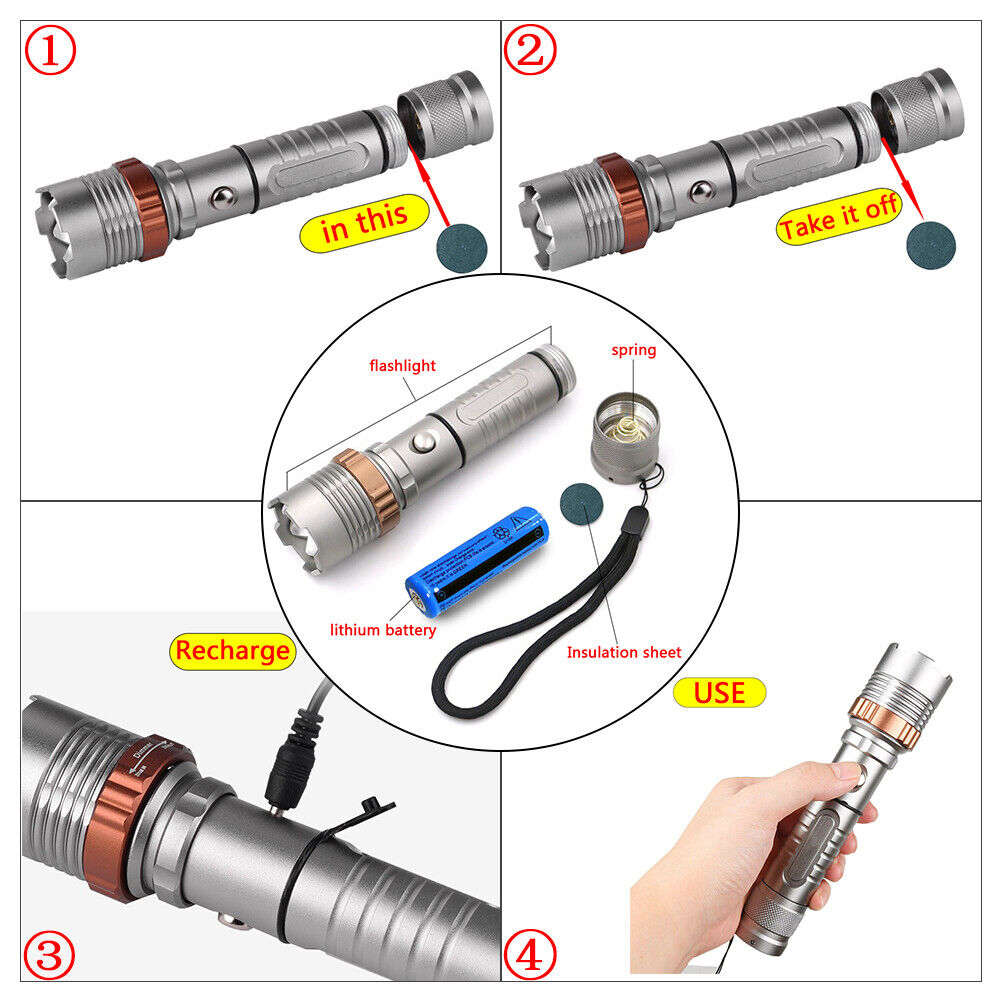 Ultra Bright LED Flashlight Rechargeable Emergency Torch Hammer