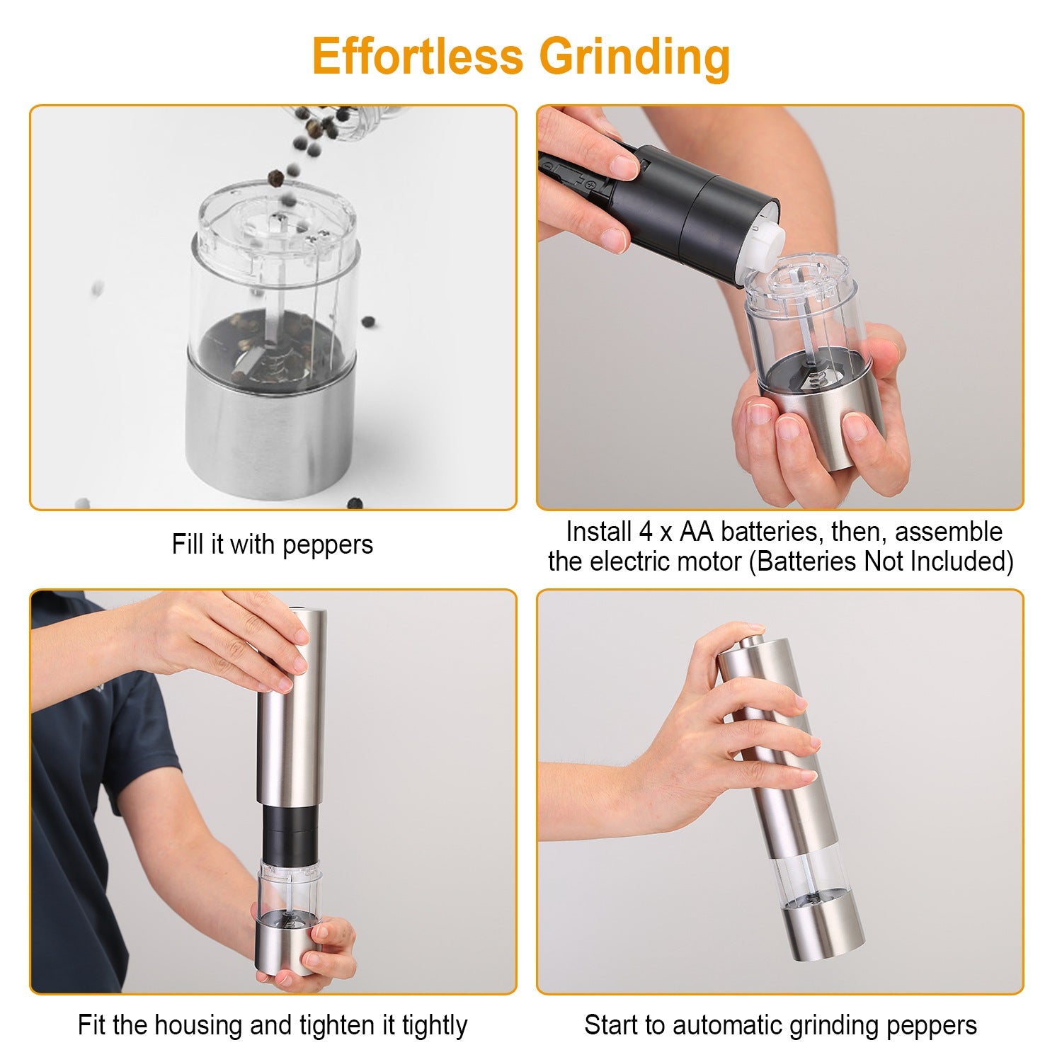 Electric Salt Pepper Grinder Adjustable Stainless Steel Mill