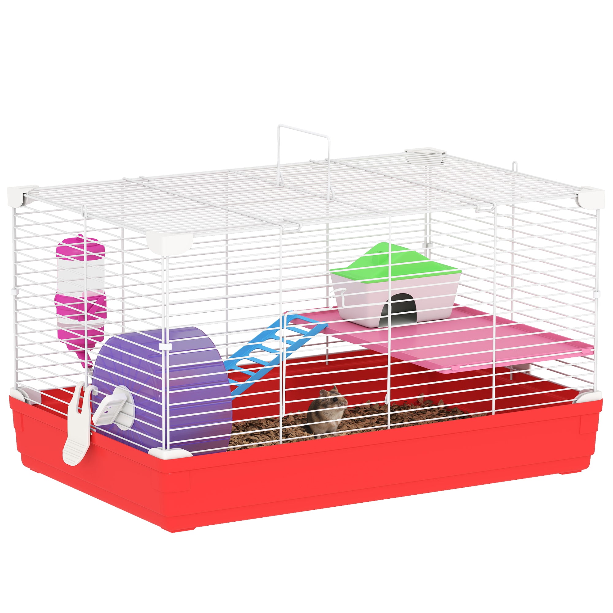 18.5-Inch 2-Story Hamster Cage with Exercise Wheel & Water Bottle – Small Animal Habitat