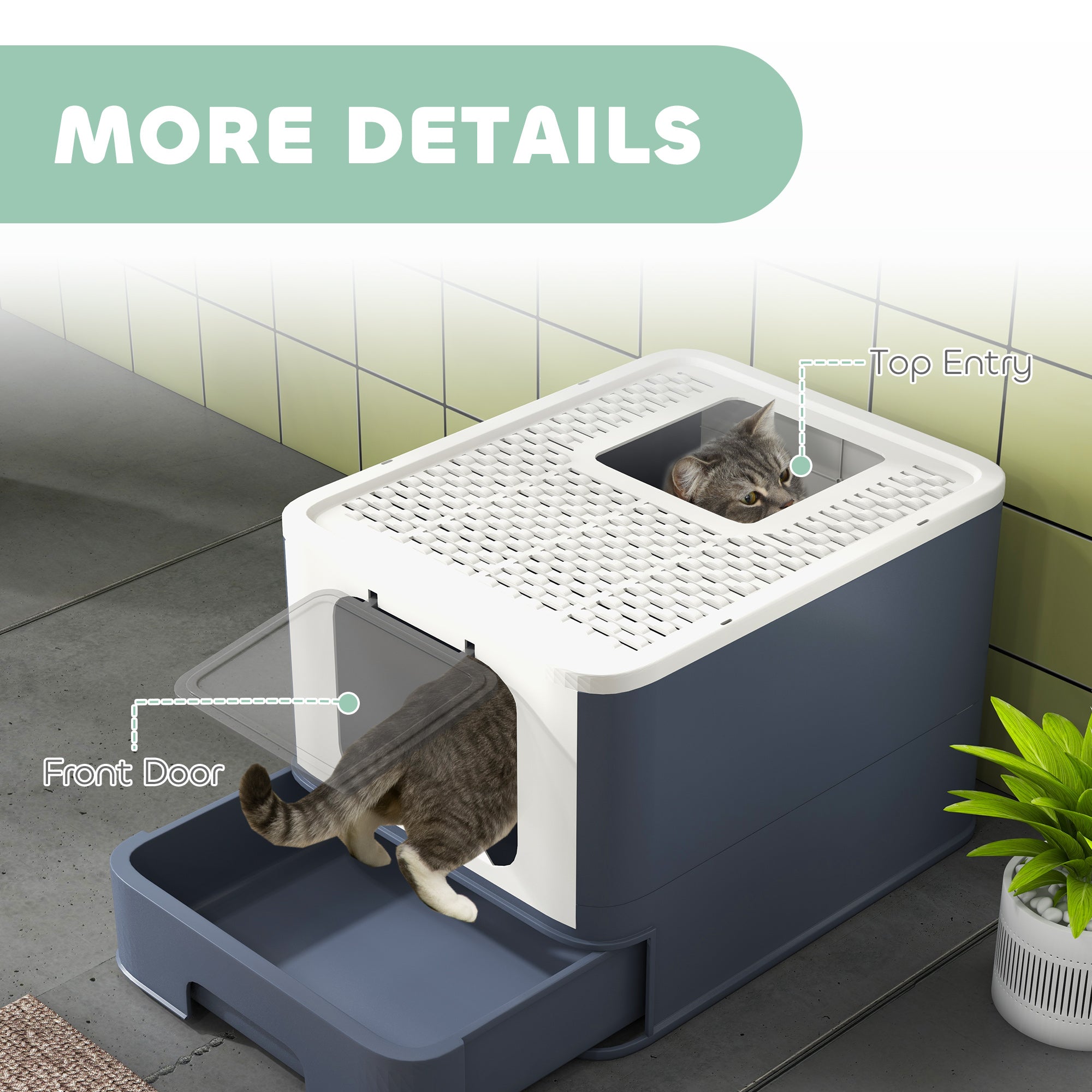 Large Enclosed Cat Litter Box with Lid & Scoop – Front Entry Top Exit Cat Toilet