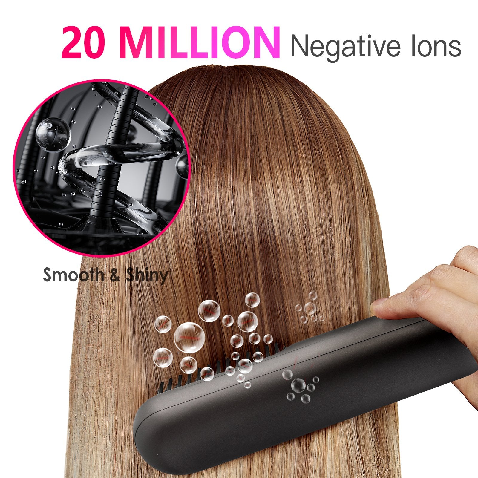 Cordless Negative Ion Hair Straightener Brush Mini LCD Styling Comb
