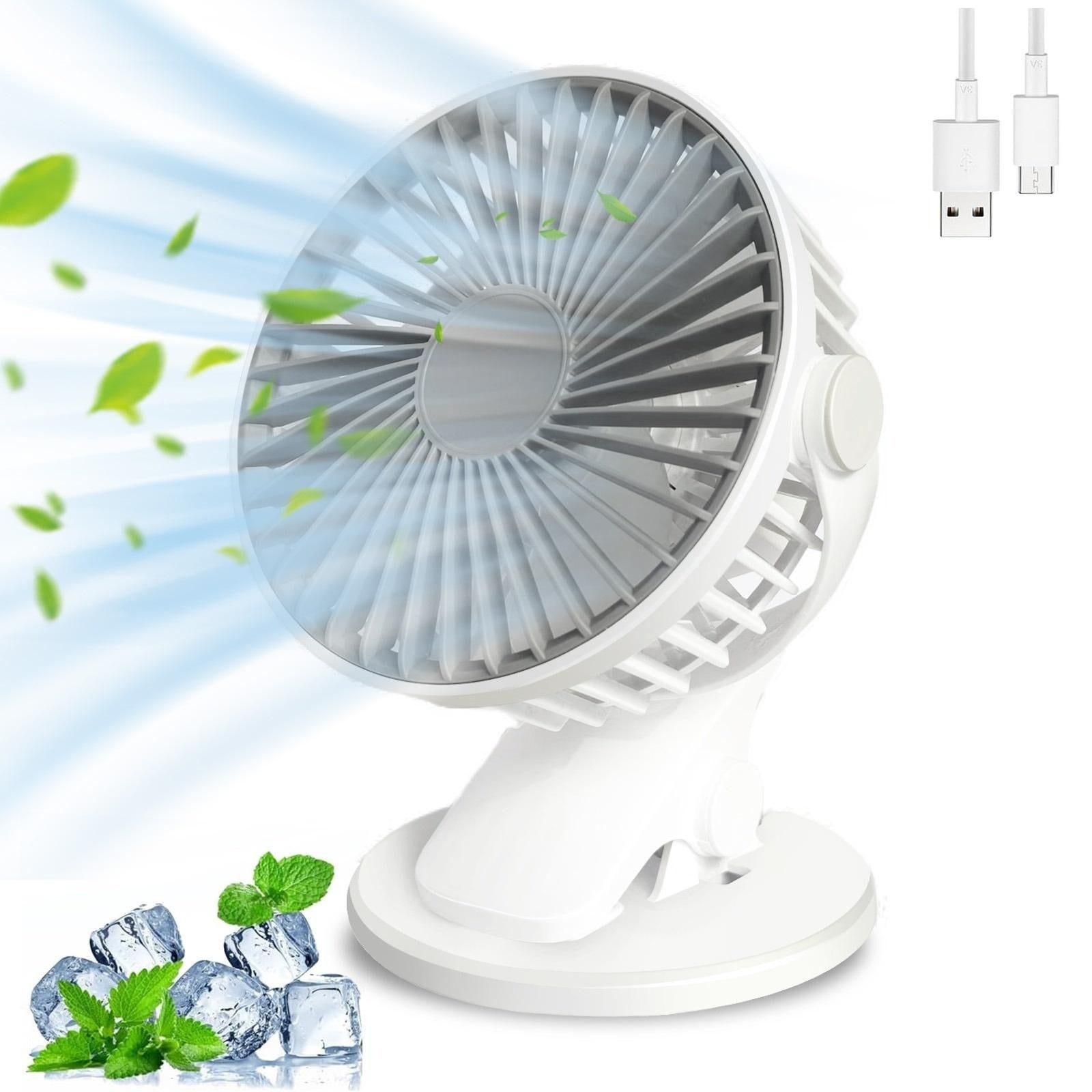 Ultra Quiet Clip On Fan 360 Rotation USB Rechargeable Portable