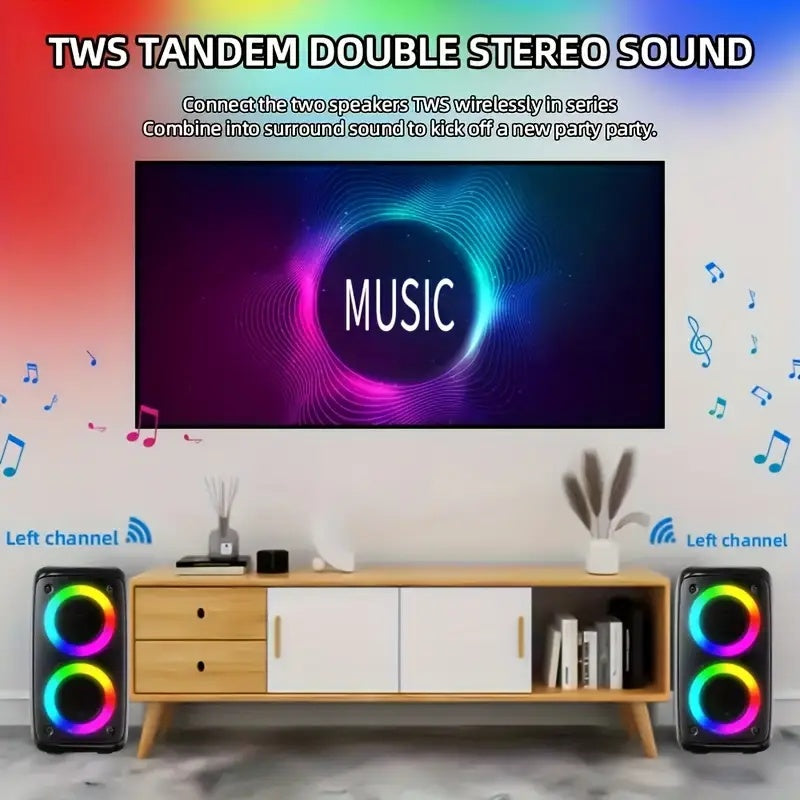 Portable Bluetooth Boombox Speaker with Disco Lights Mic Subwoofer