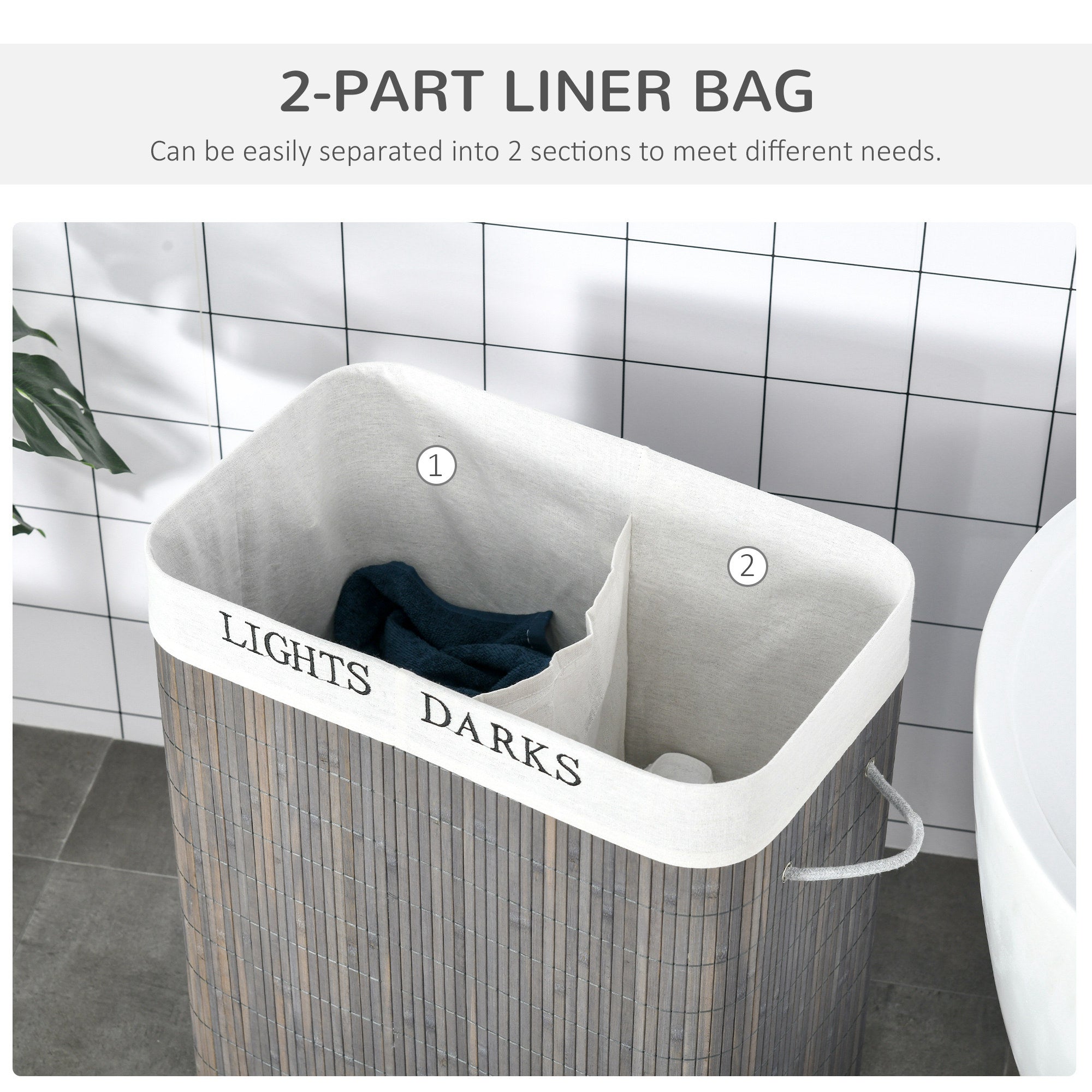 Bamboo Laundry Basket with Lid Collapsible Hamper Dual Bags