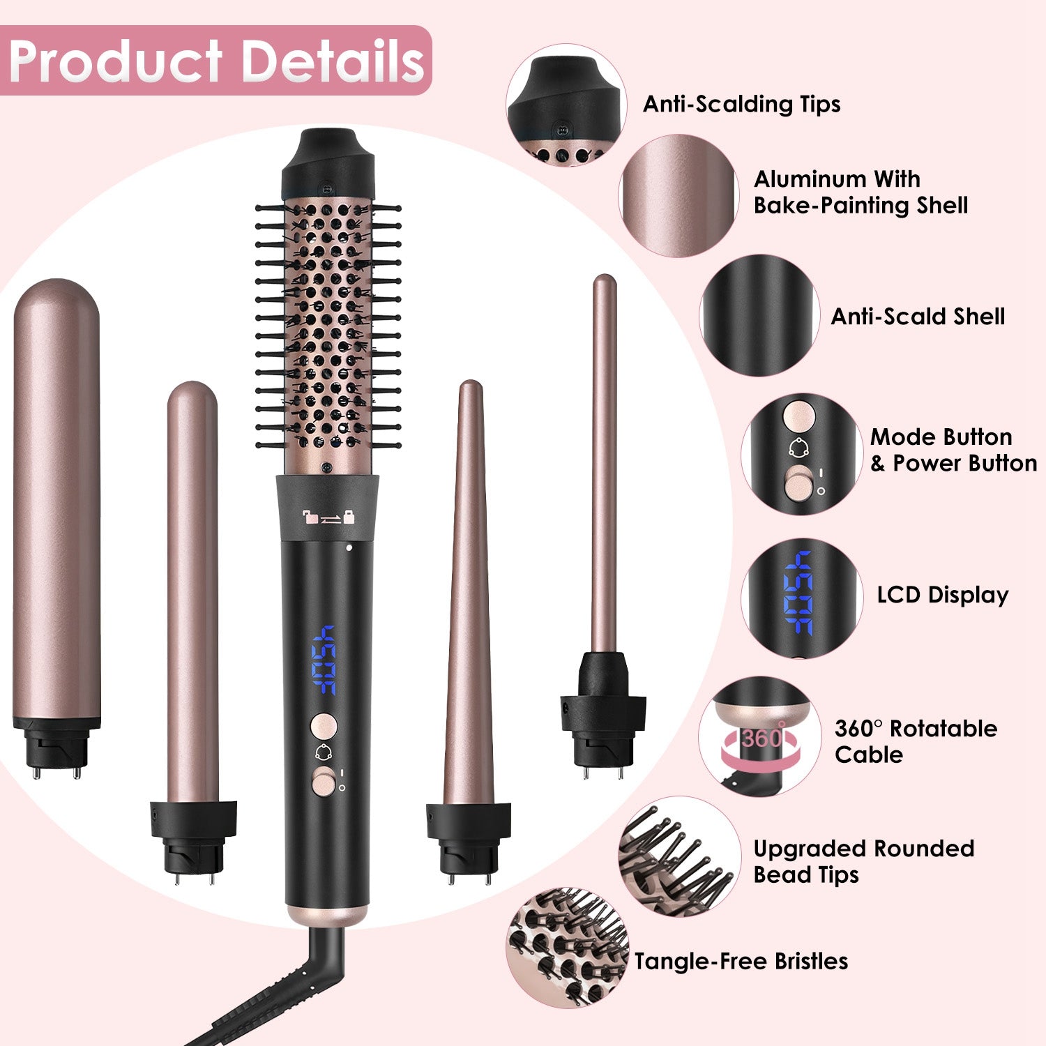5-in-1 Curling Wand Set with Interchangeable Barrels & Heat
