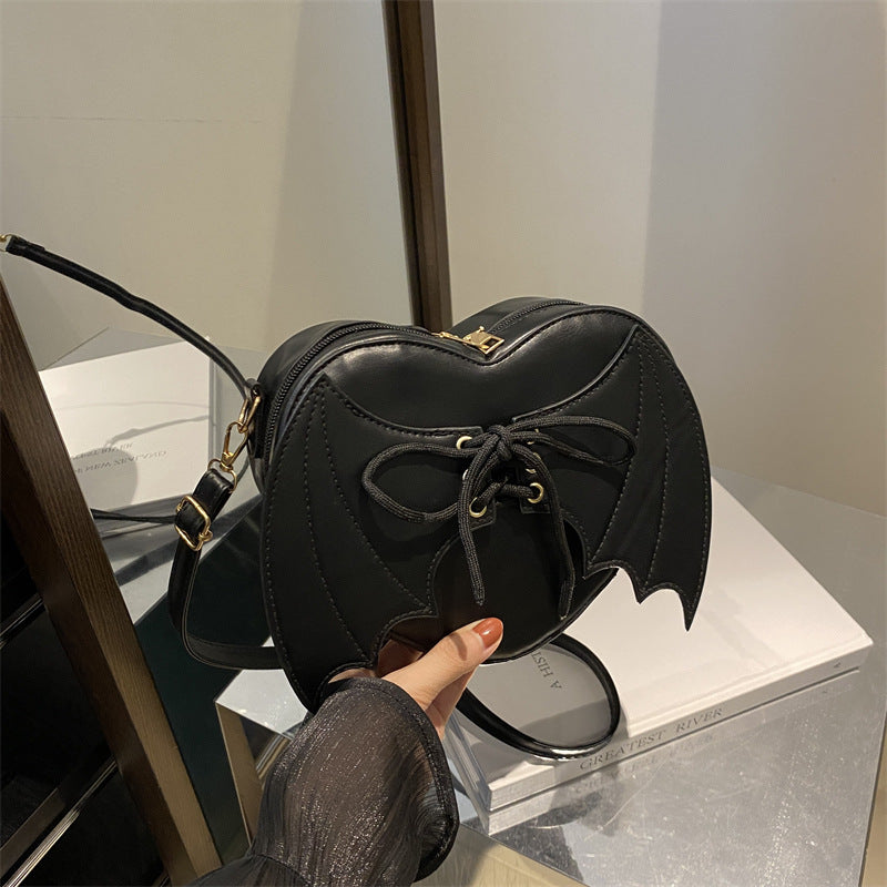 Heart Shape Crossbody Bag with Bat Wing Strap Unique Shoulder Style