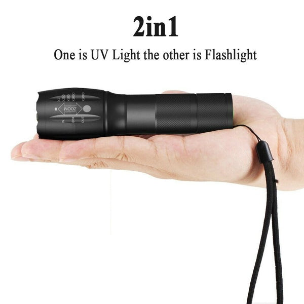 2 in 1 UV Flashlight LED Inspection Torch Adjustable Focus 2 Pack