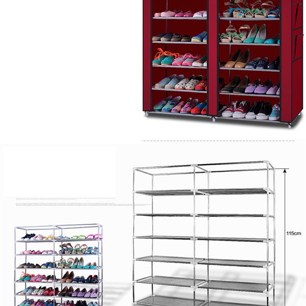 Large 6-Tier Double Row Shoe Cabinet with Fabric Cover Organizer
