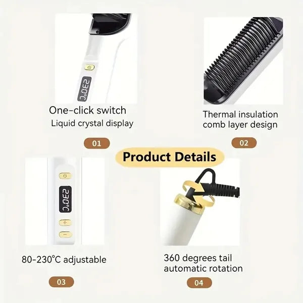 Ionic Hair Straightening Brush with 30 Temp Settings