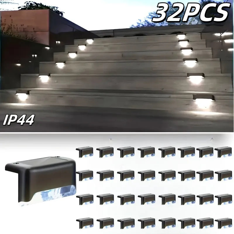 32 Pack Solar Deck Lights Waterproof LED Outdoor Step Lighting