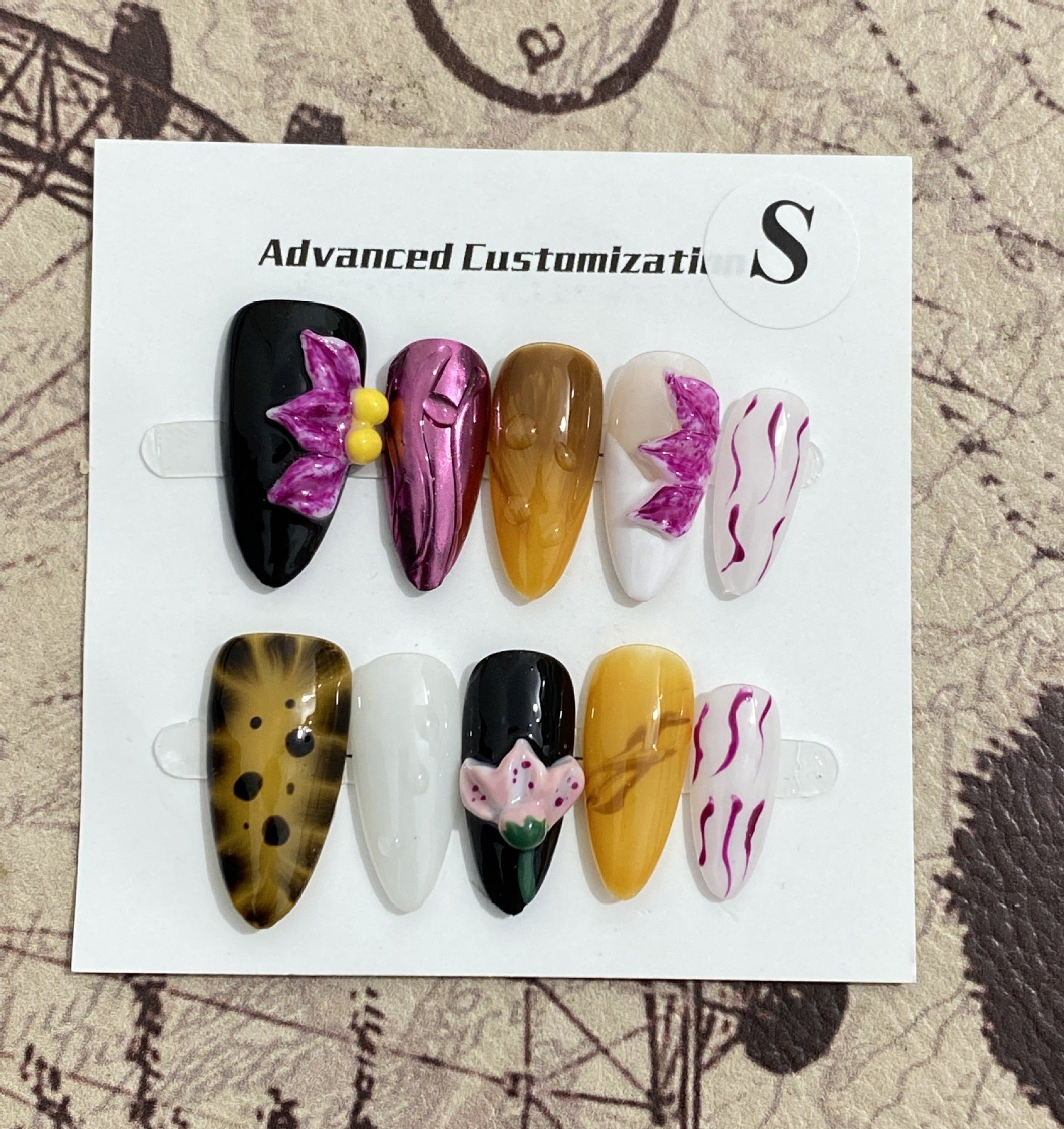 3D Carved White Mid-Length Press On Nails