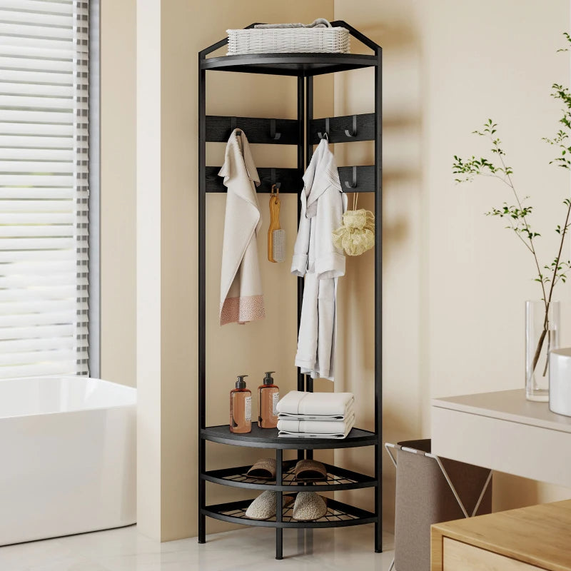 Industrial Corner Hall Tree Coat Rack with Shelves & Hooks