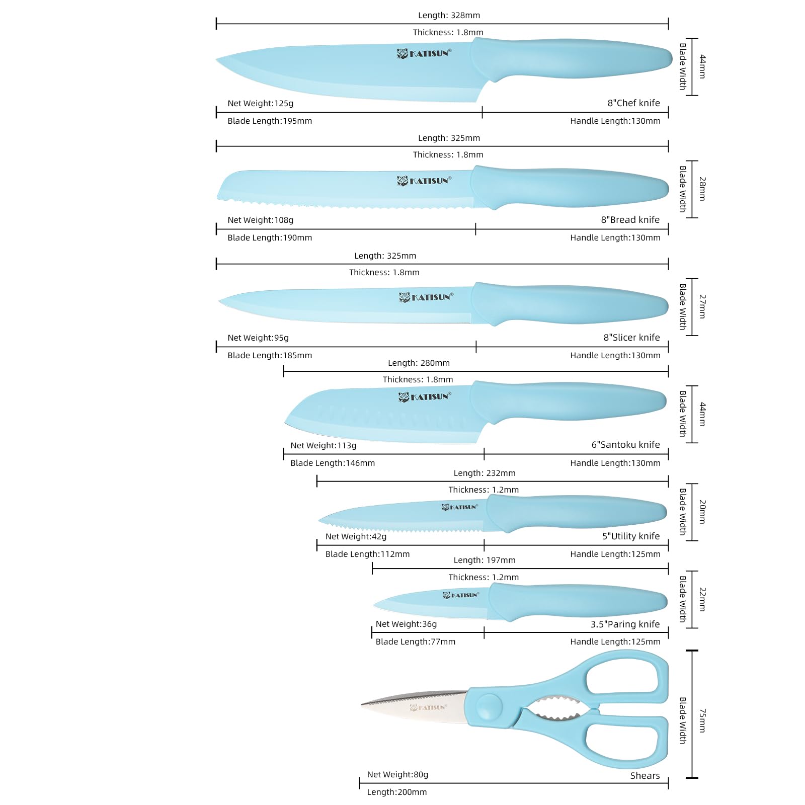 Premium Kitchen Knife Set Non Stick Stainless Steel with Covers
