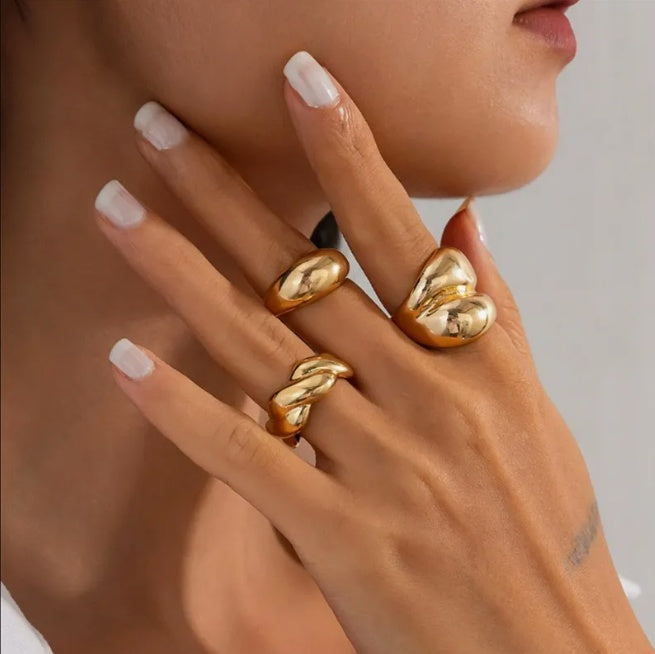 Luxury Minimalist Gold Rings Set Adjustable Geometric Design