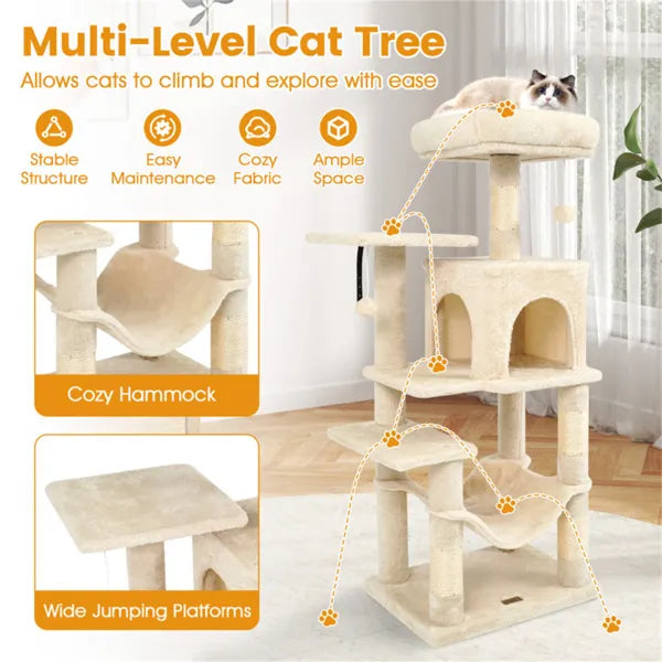 Premium Multi Level Cat Tree with Condo Hammock and Top Perch