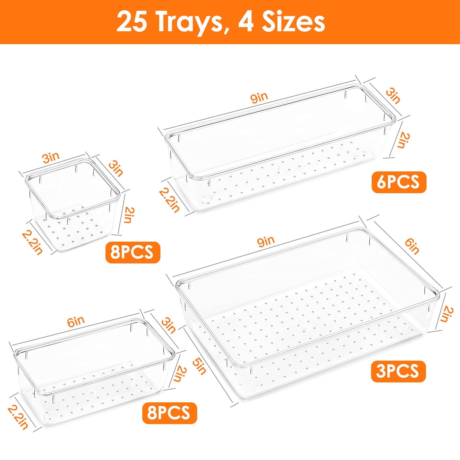 25Pcs Clear Drawer Organizer Set Multi-Size Storage Trays Bins