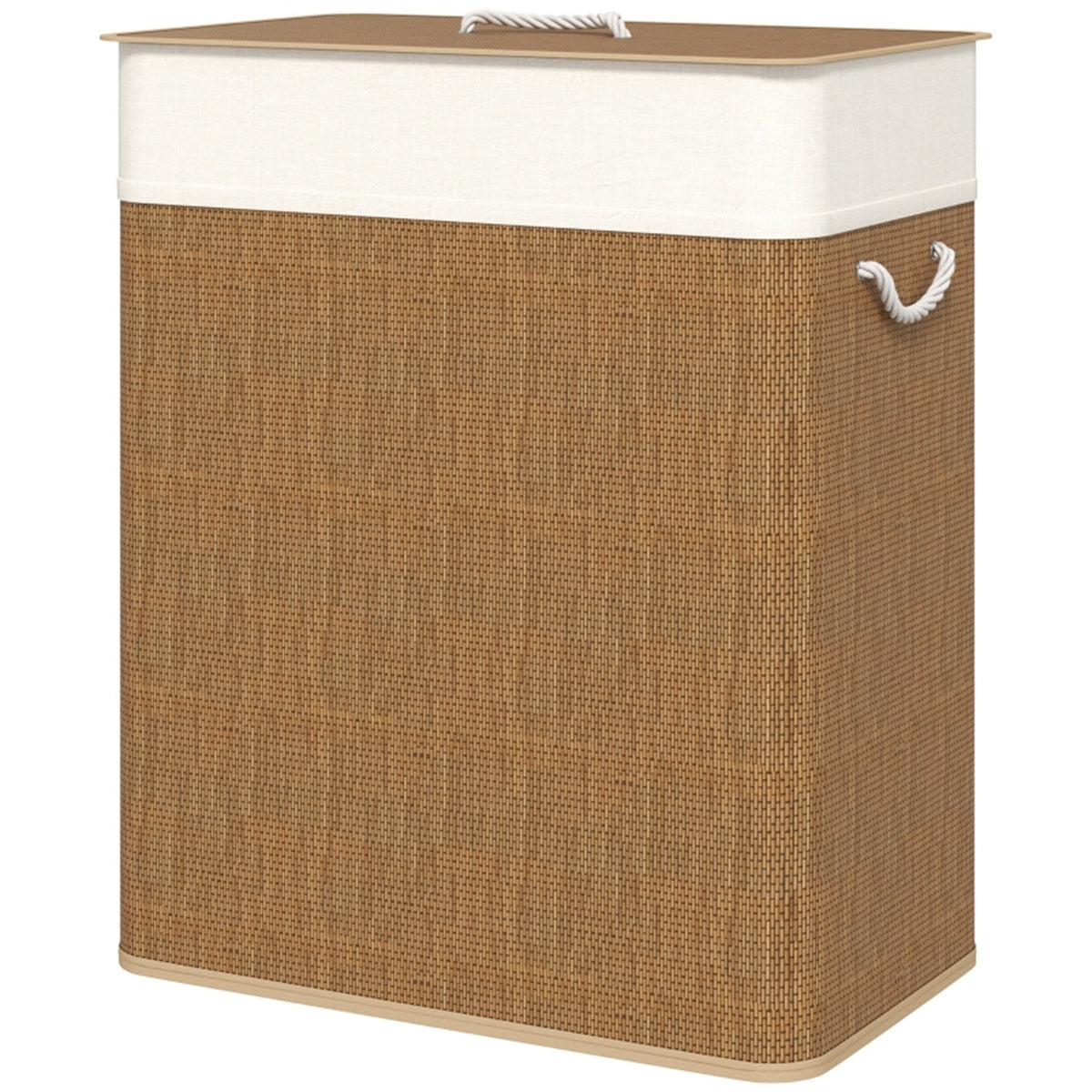 Double Bamboo Laundry Hamper With Lid Organizer Basket