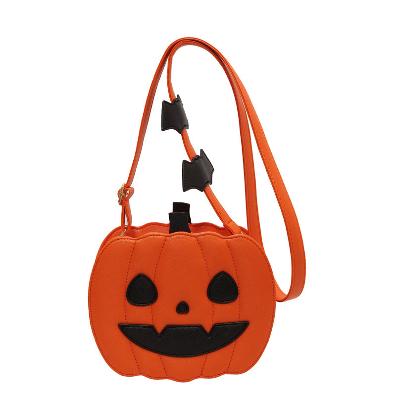 Halloween Pumpkin Cartoon Crossbody Bag with Bat Fun Shoulder Bag for Women