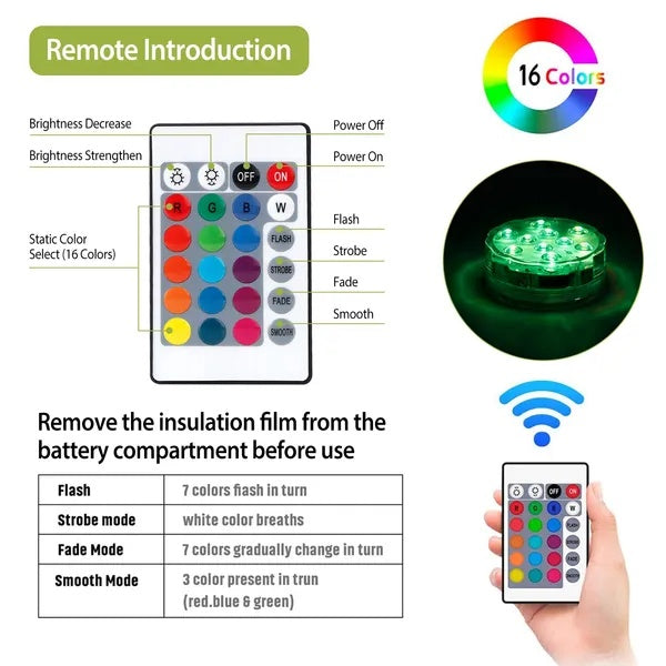 Submersible RGB LED Lights Waterproof Color Changing Remote 4 Pack