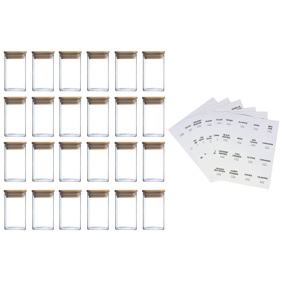 24PCS Square Glass Seasoning Jars Set 240ml