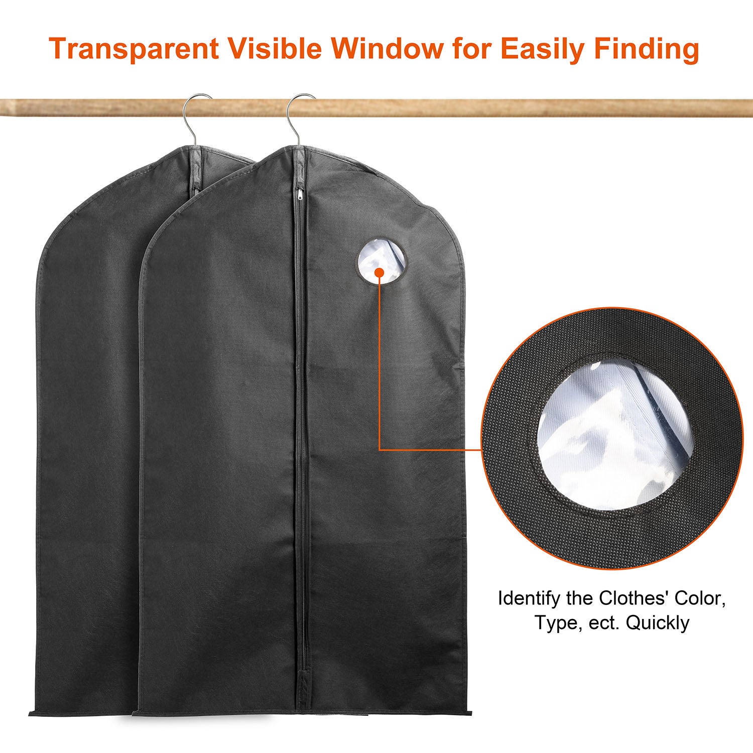 5Pcs Garment Bags 39in Hanging Suit Cover with Zipper Window