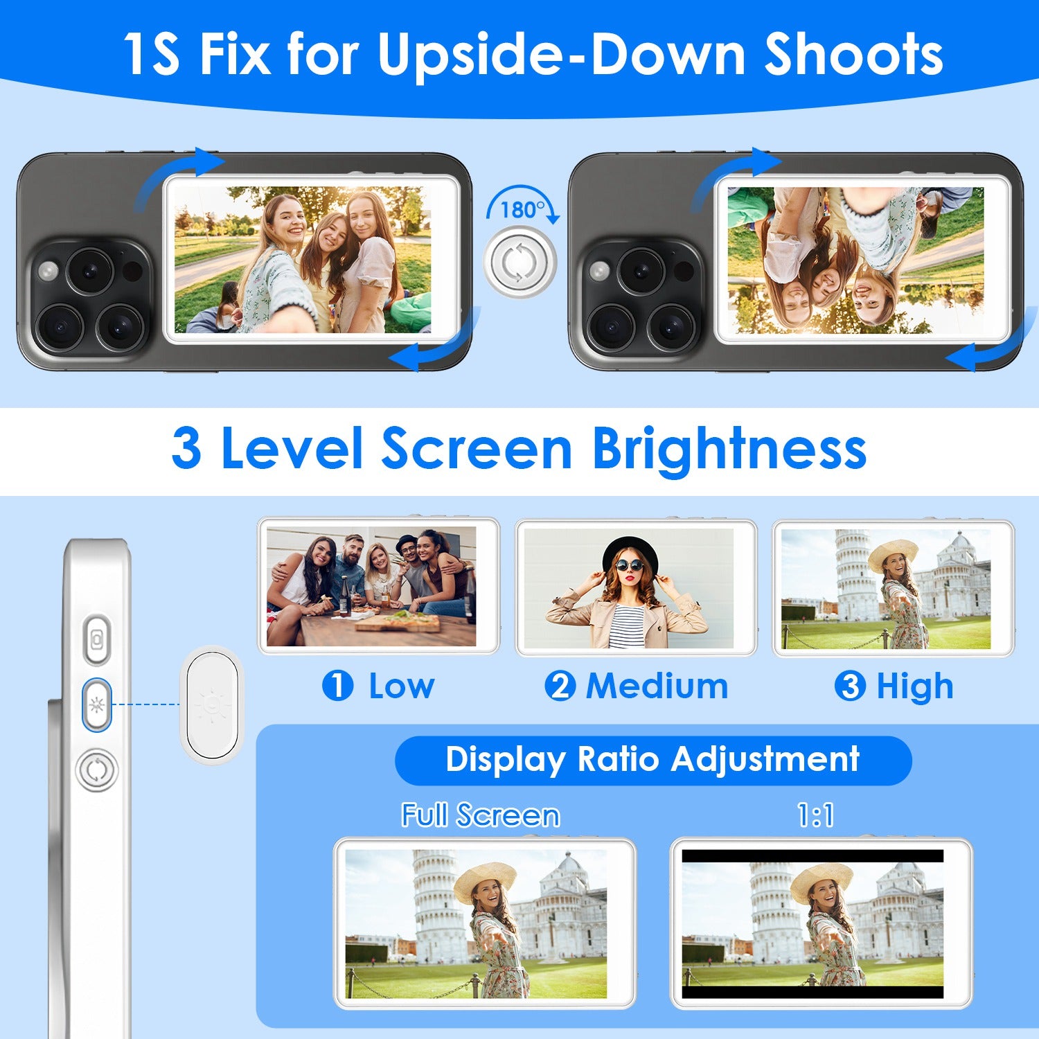 Wireless Selfie Monitor Screen Magnetic Vlog Display Remote