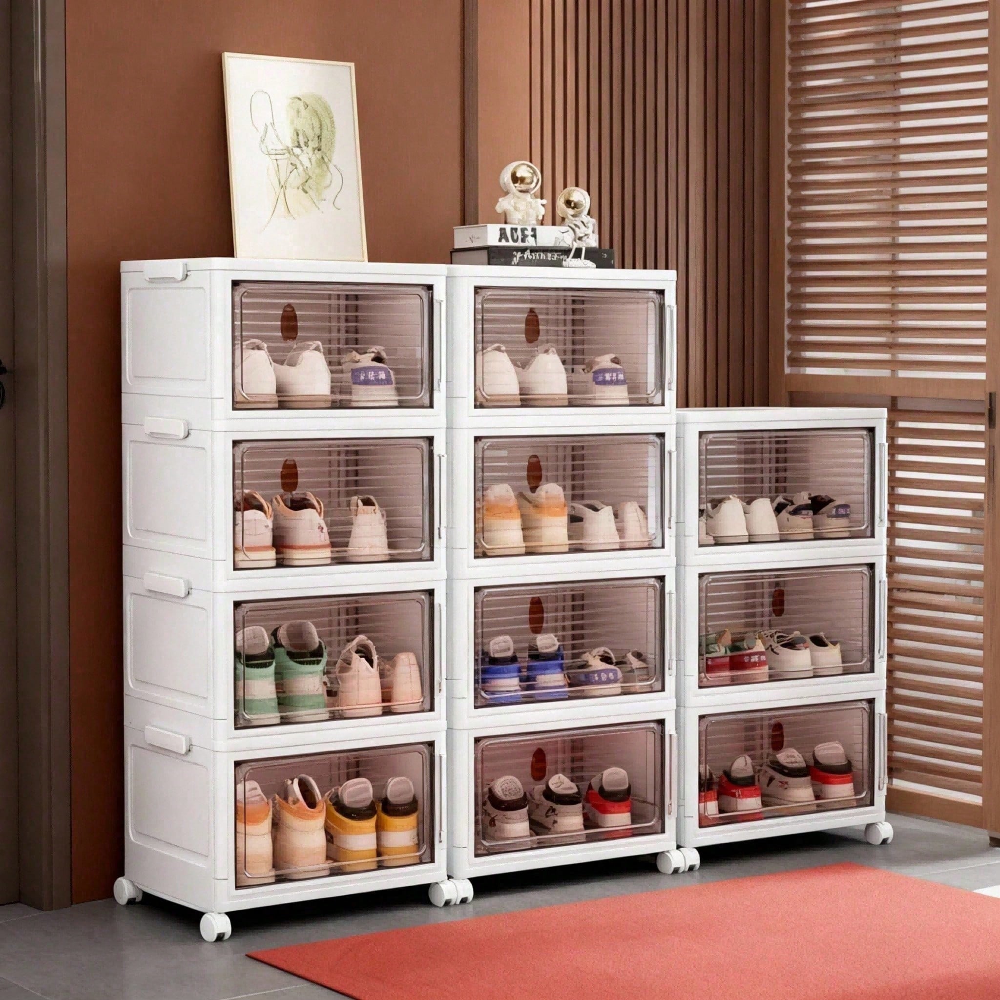 Stackable Shoe Storage Rack Plastic Cabinet Clear Door Organizer