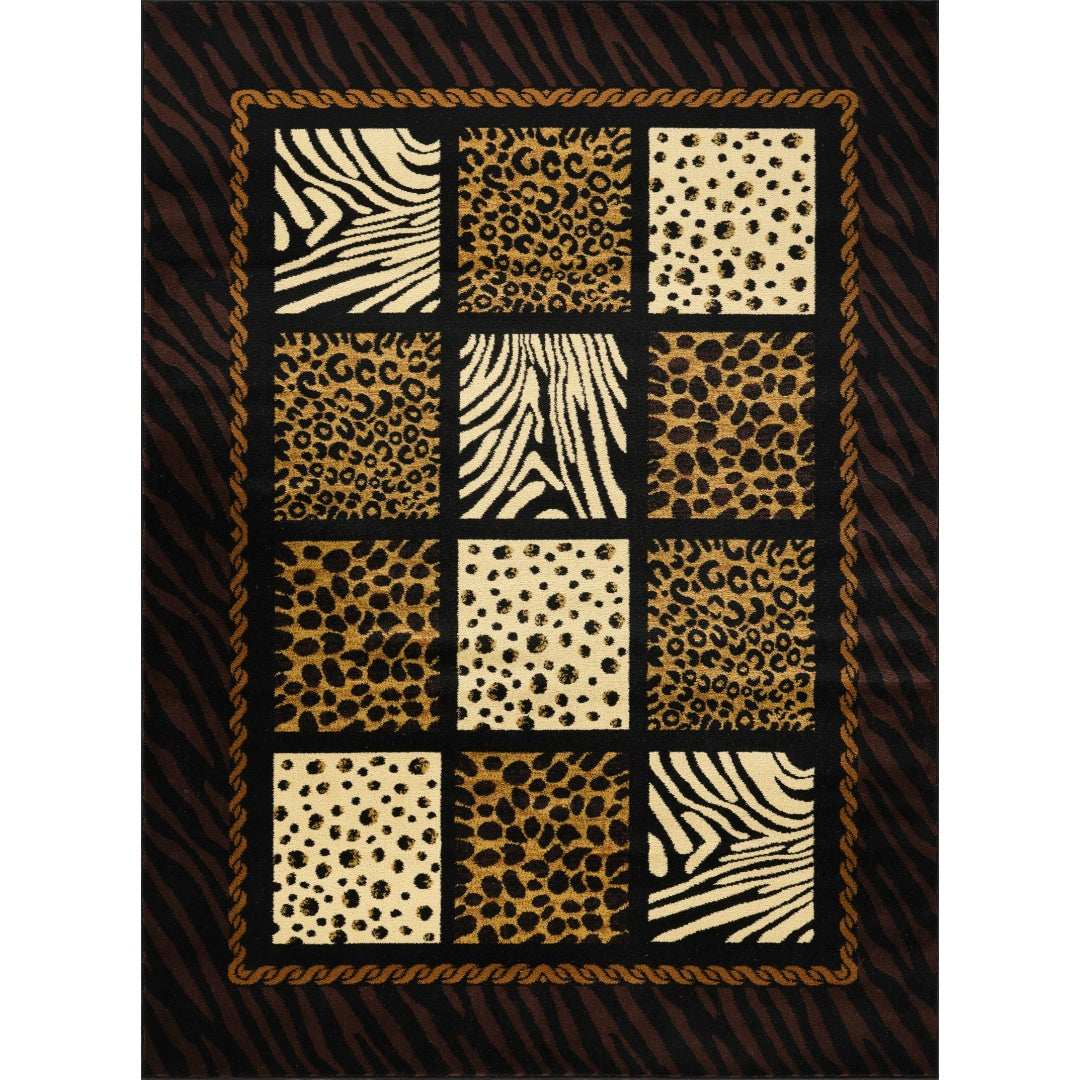 Animal Print Area Rug 2x3 Black Polypropylene Accent Rug