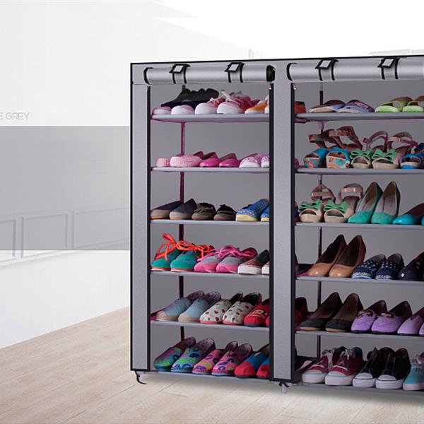 Large 6-Tier Double Row Shoe Cabinet with Fabric Cover Organizer