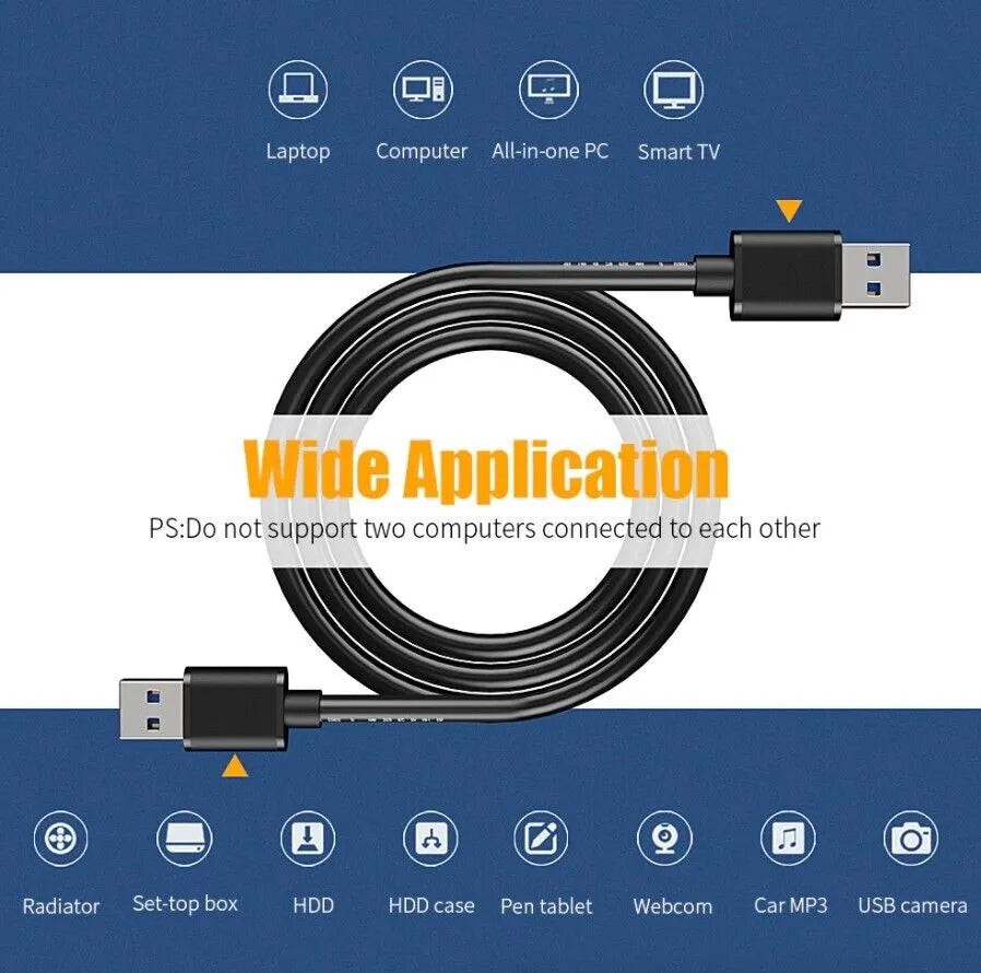 USB 3.0 A Male To A Male Cable Data Transfer Super Speed Power Charger Metal 6FT