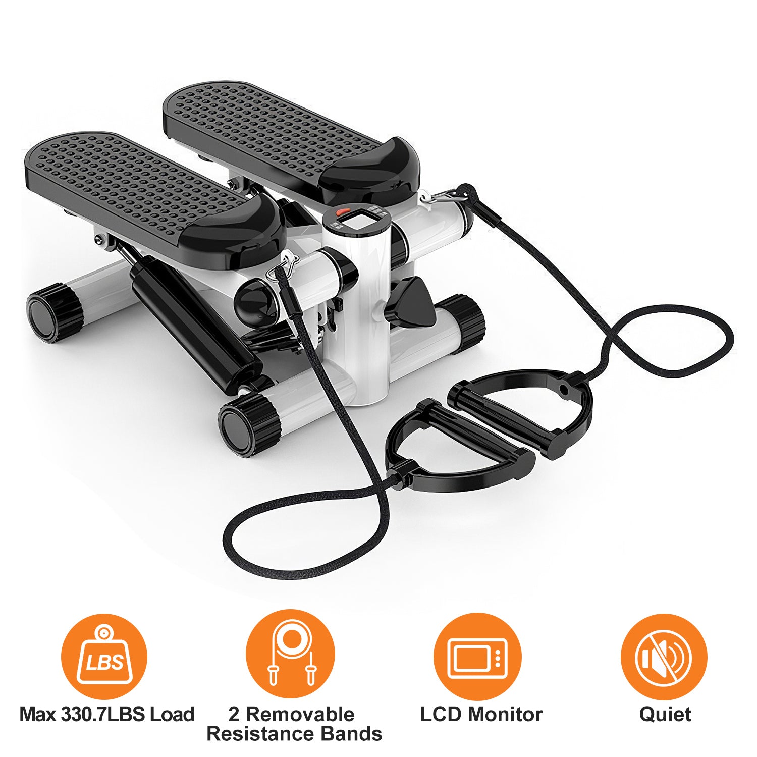 330.7lbs Capacity Mini Fitness Stepper with Resistance Bands LCD Monitor Stair Stepper