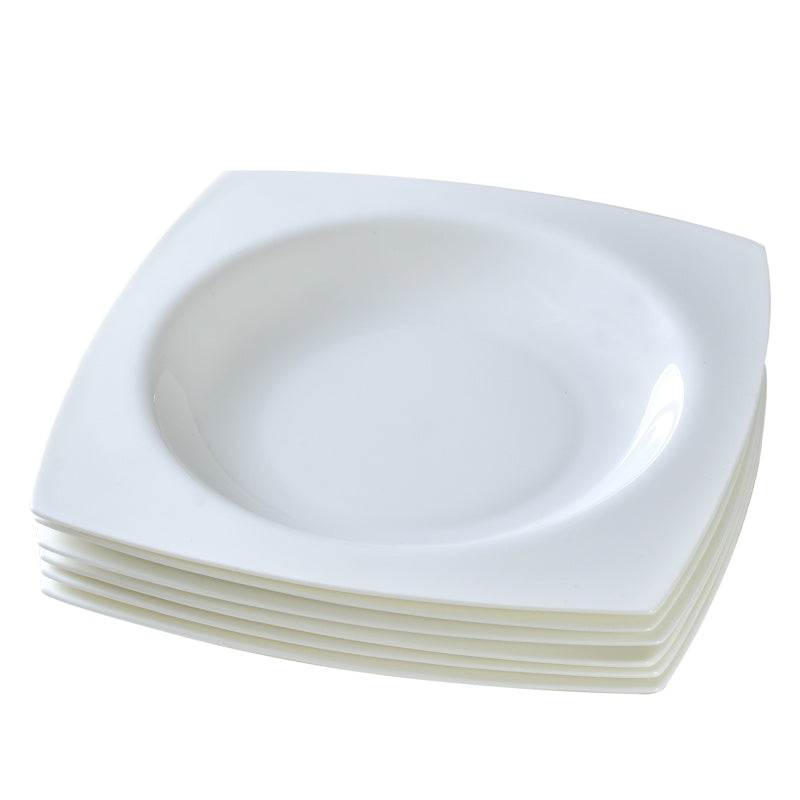 6-Piece White Bone China Square Soup Plates