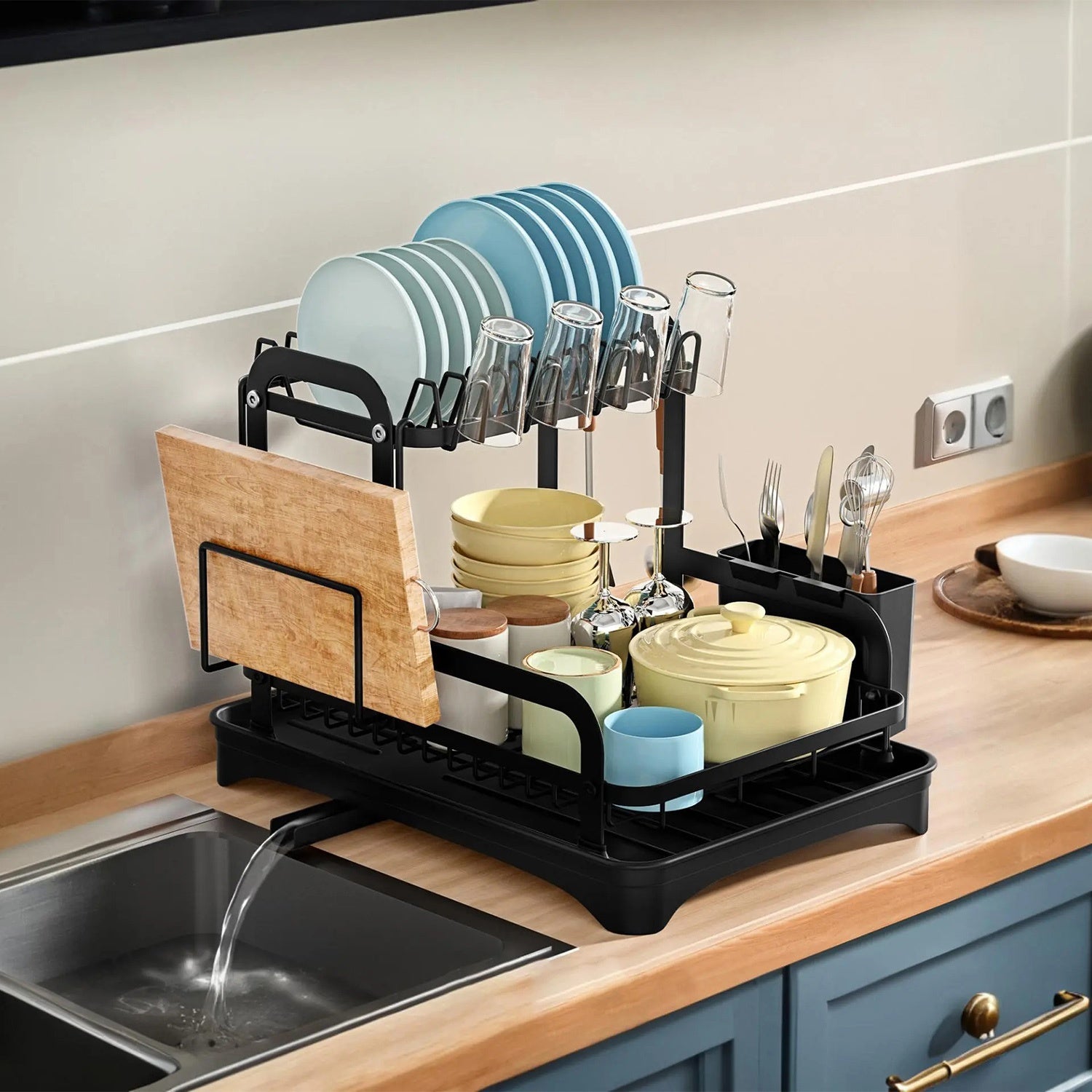 2 Tier Dish Drying Rack with Drainage Tray