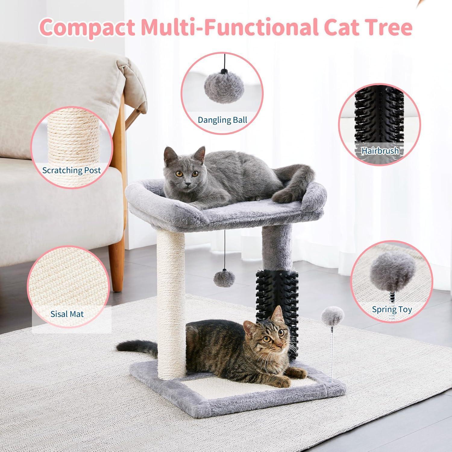 Premium 4 in 1 Cat Tree Tower with Grooming Brush and Scratcher