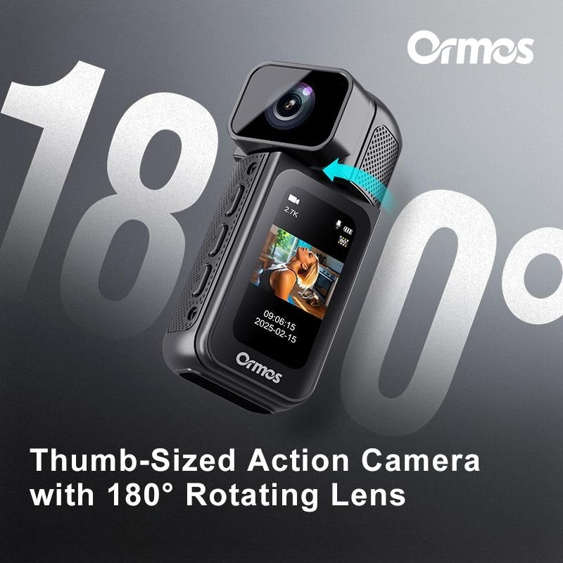 Ormos Mini Action Camera 2.7K WiFi Magnetic 180° Rotating Lens
