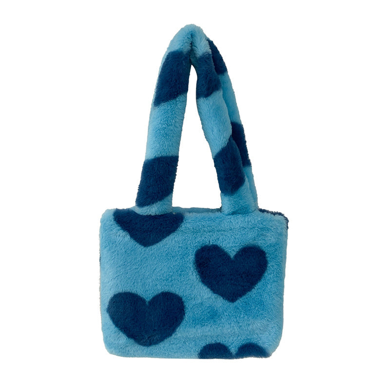Fashion Love Heart Womens Furry Fluffy Bag Cute Soft Shoulder Bag