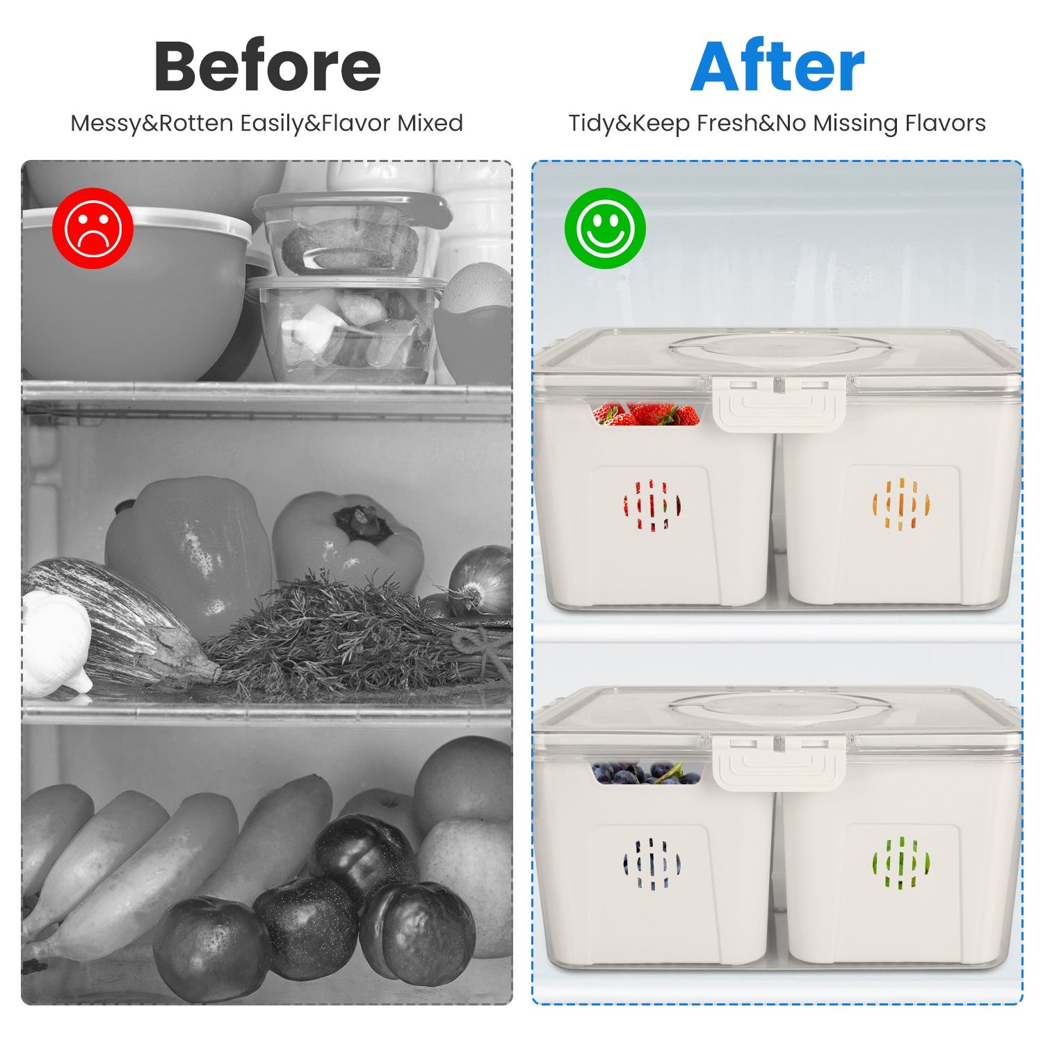 2-Pack Airtight Fruit and Vegetable Storage Containers