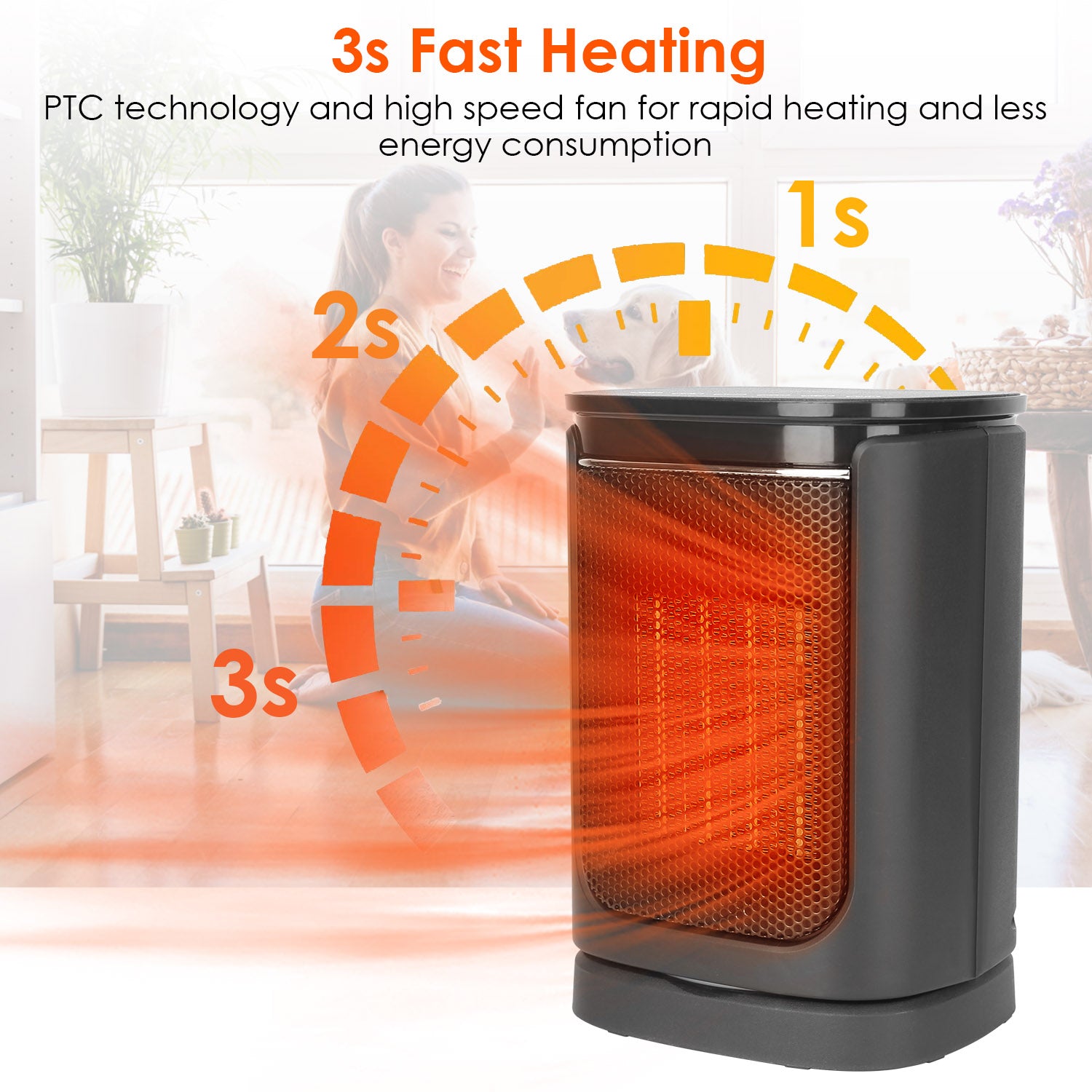 1500W Ceramic Space Heater Oscillating Remote Control Heater
