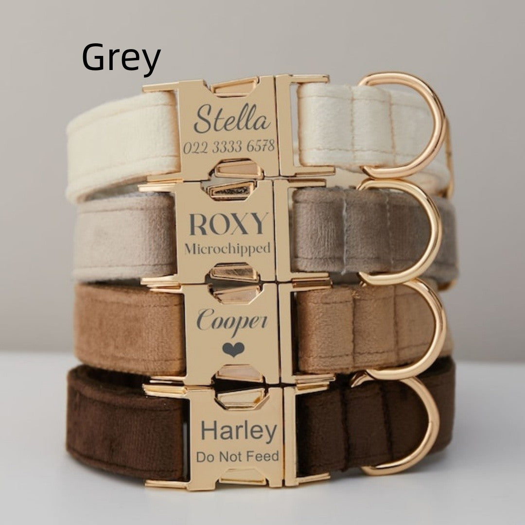 Luxury Velvet Dog Collar and Leash Set Personalized Bow Design