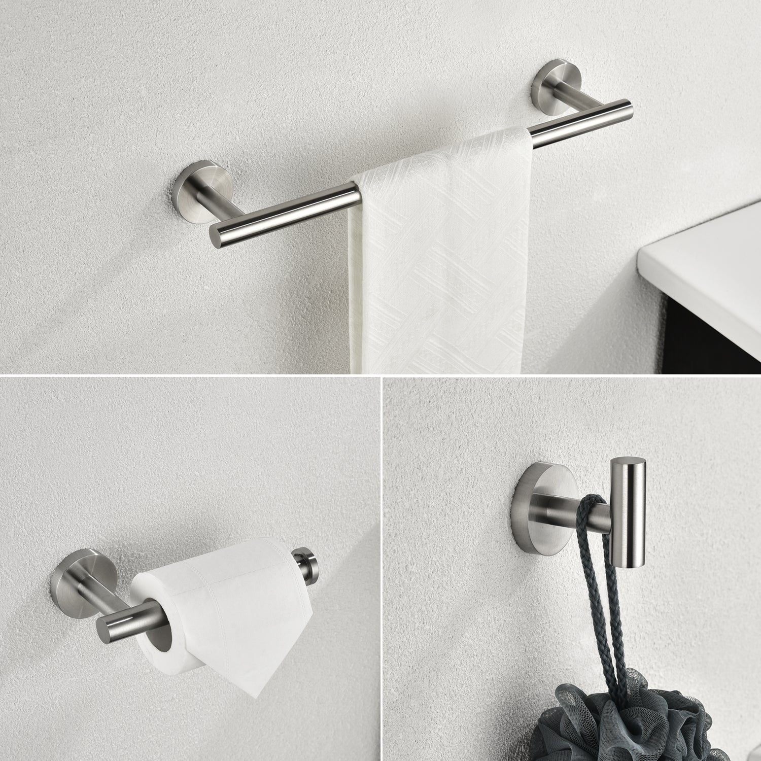 3PCS Bathroom Towel Rack Set Stainless Steel Wall Mount