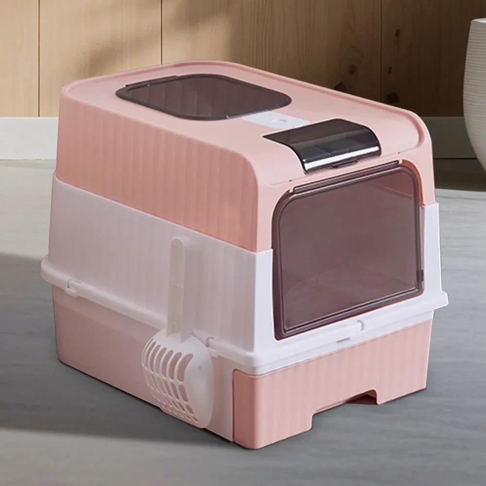 Fully Enclosed Magic Cube Cat Litter Box – Top & Front Entry with Pull-Out Drawer